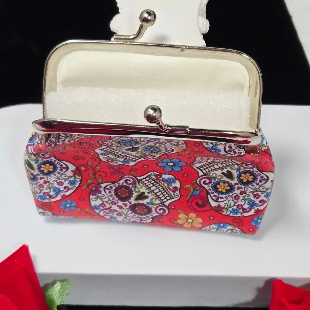 Red Sugar Skull Coin Pouch – Mini Day of the Dead Change Purse Spooky Cute Flair